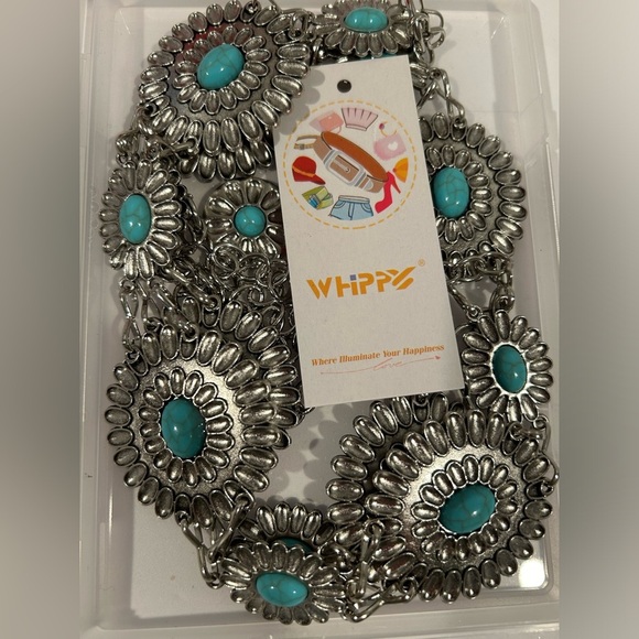 WHIPPY Women Concho Chain Belt Metal Link Western Cowgirl Turquoise Chain Belt - Picture 6 of 8